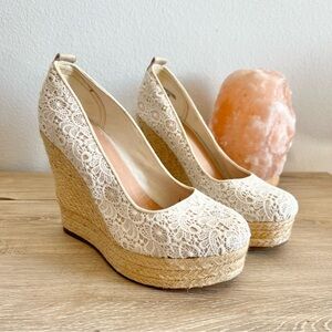 Aldo Dollhouse Cream Lace Wedge Shoes